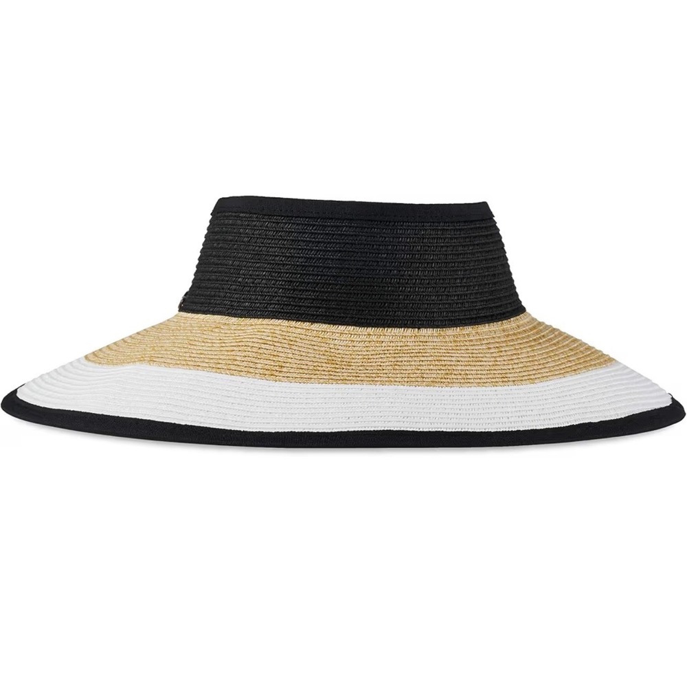 Callaway Womens Golf Roll Up Sun Visor Straw Packable Wide Brim Hat Black Tan